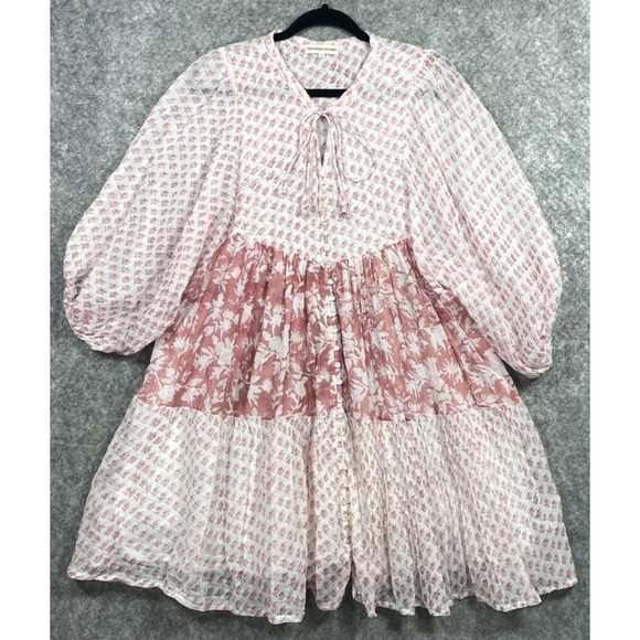 Daughters of India Womens Nora Mini Dress Boho Floral Primrose Pink White XL - Picture 2 of 13